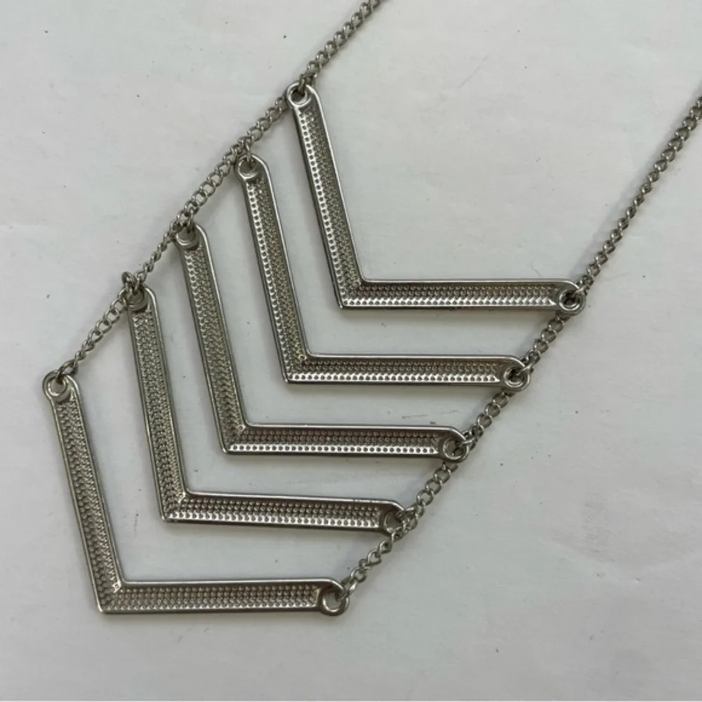 Silver Tone V Ladder‎ Long Necklace